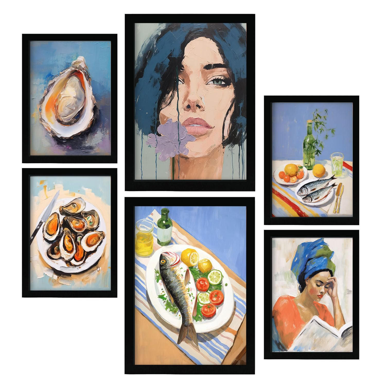 POSTER Set Mit 6 Meeresfutter A3 & A4 Schwarzer Rahmen - Schwarz, Papier (29/3cm) - Nacnic