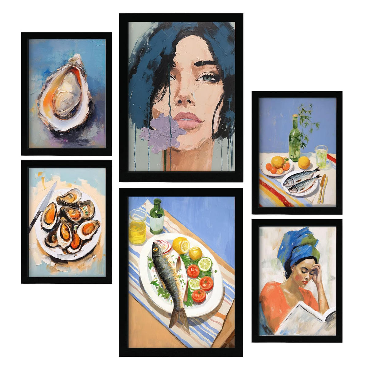 POSTER Set Mit 6 Meeresfutter A3 & A4 Schwarzer Rahmen - Schwarz, Papier (29/3cm) - Nacnic