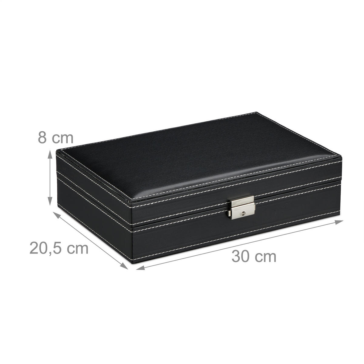 UHRENBOX - Schwarz, Glas/Holzwerkstoff (30/8/20.5cm) - Relaxdays