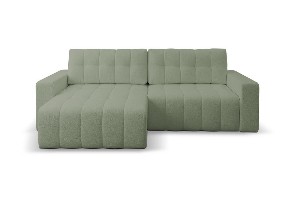 ECKSOFA Masina Hellgrün, Schlafsofa aus Veloursstoff - Hellgrün, Holzwerkstoff (245/143cm) - Bettso