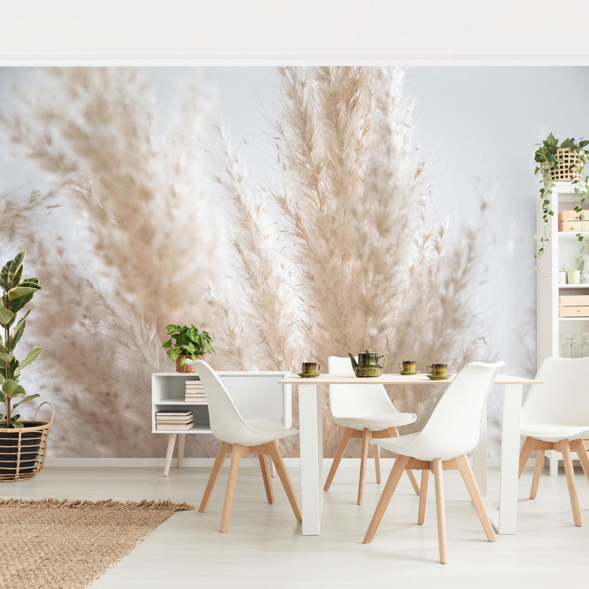 FOTOTAPETE Zartes Pampasgras Close Up 336/225 cm - Eichefarben, Papier (336/225cm) - Bilderwelten