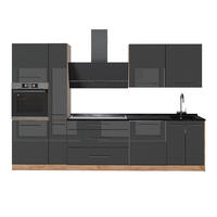 KÖK Fame-Line, Antracit högblank/Goldkraft ek, 310 cm, AP Antracit - Honungsek/Svart högglans, Träbaserade material (310/206.8/60cm) - Vicco