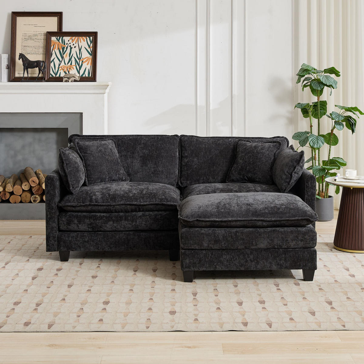 2-SITZER-SOFA aus Chenille 189x75x84 cm mit modularer Bauweise, schwarz - Schwarz, Textil (75/84/189cm)