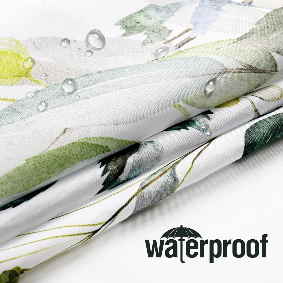 DUSCHVORHANG Eukalyptus Grün Blätter Pflanzen Aquarell und Dekoration Badezimmer floral 180 x 180 cm - Weiß, Textil (180/180cm) - MCBOSON