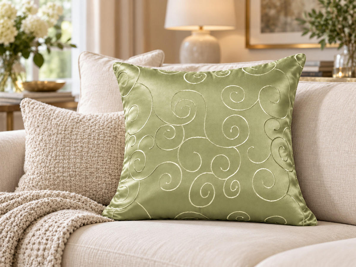 KISSENBEZUG 60/60 cm Lindgrün Damast Circle - Hellgrün, Textil (60/60cm) - TiborTex