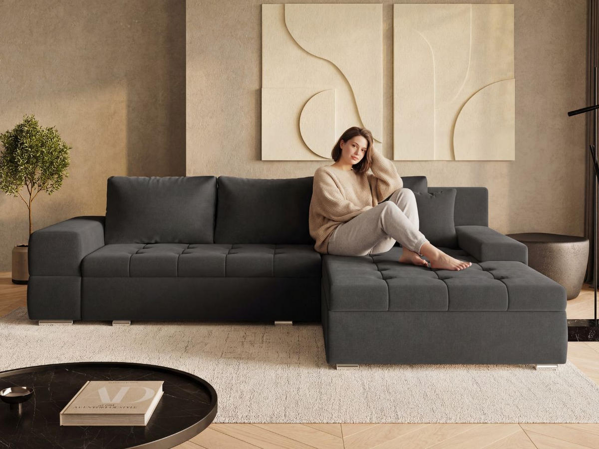 ECKSOFA Sonia Schwarz - Silberfarben/Schwarz, Holz/Textil (310/210cm) - Graingold