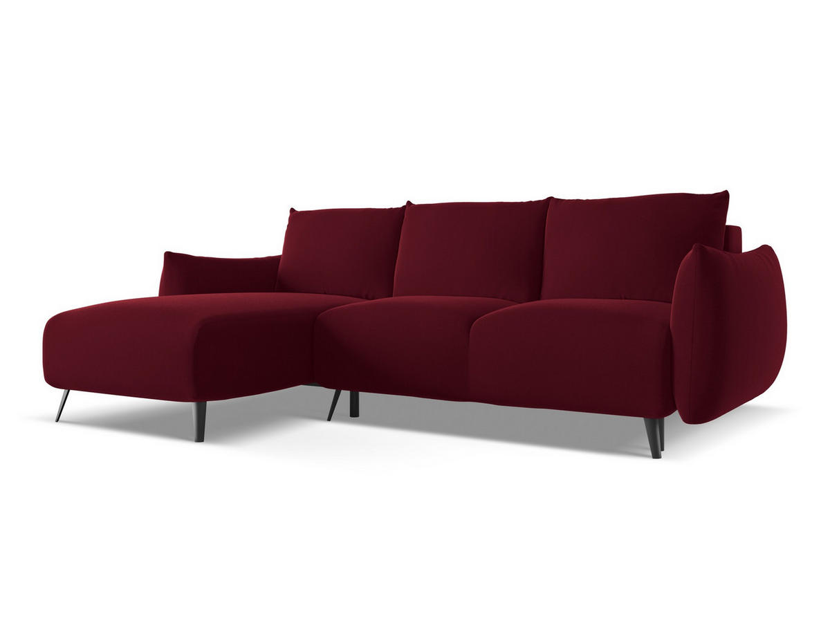 ECKSOFA mit Schlaffunktion Samt Stoff Rot - Bordeaux/Rot, Textil/Metall (162/242cm) - Makamii