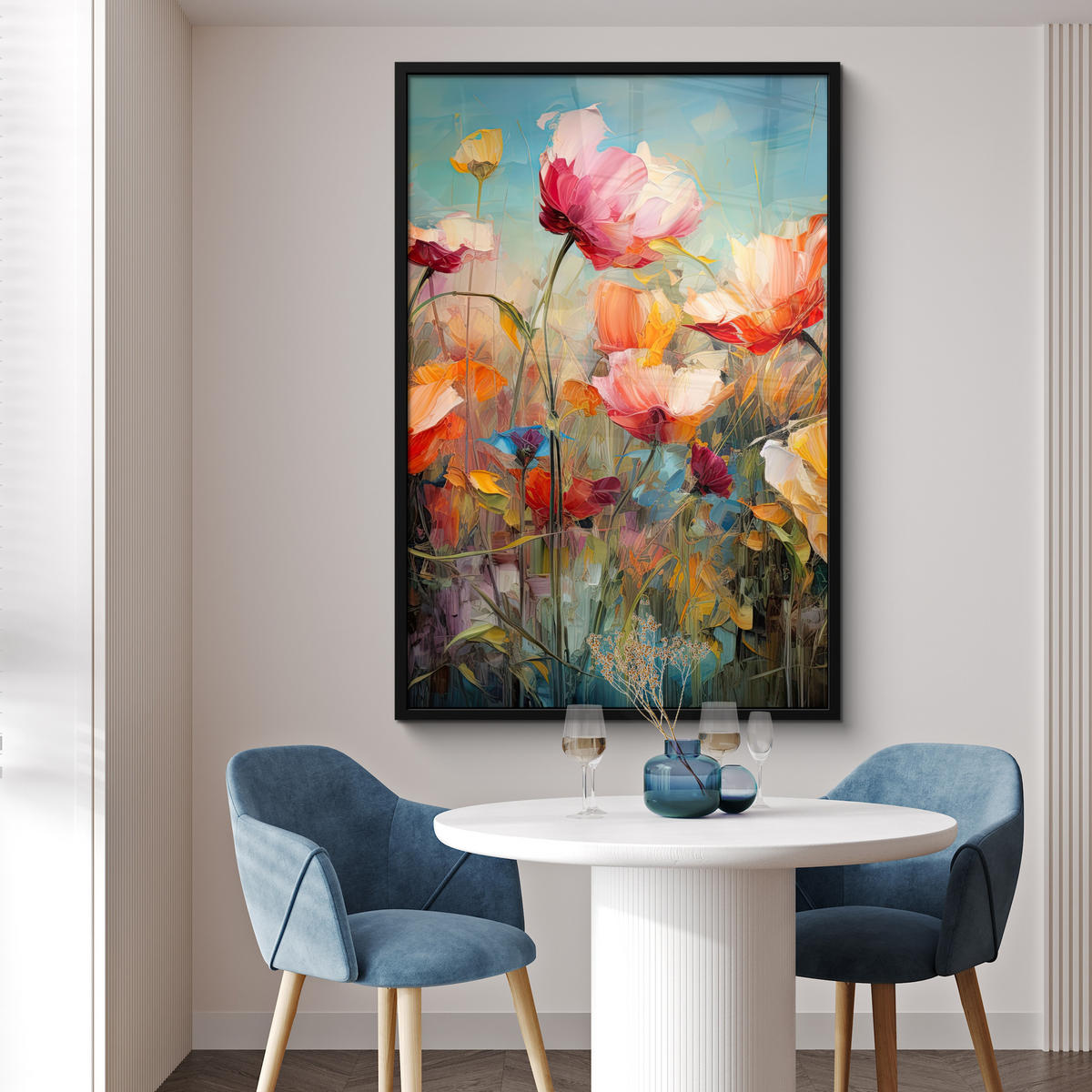 GERAHMTES BILD Blumen - Aquarell - Kunst - Botanisch - Natur 80x120 cm - Orange, Papier (80/120cm) - MuchoWow