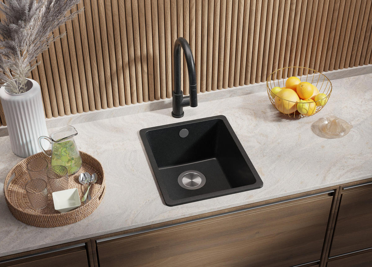 SPÜLBECKEN Venedig Slim Easy, 2-er set Anthrazit 36/44 cm 1 Becken + Ablauf-Set ab 40er Unterschrank - Chromfarben/Anthrazit, Kunststoff (36/20/44cm) - Primagran
