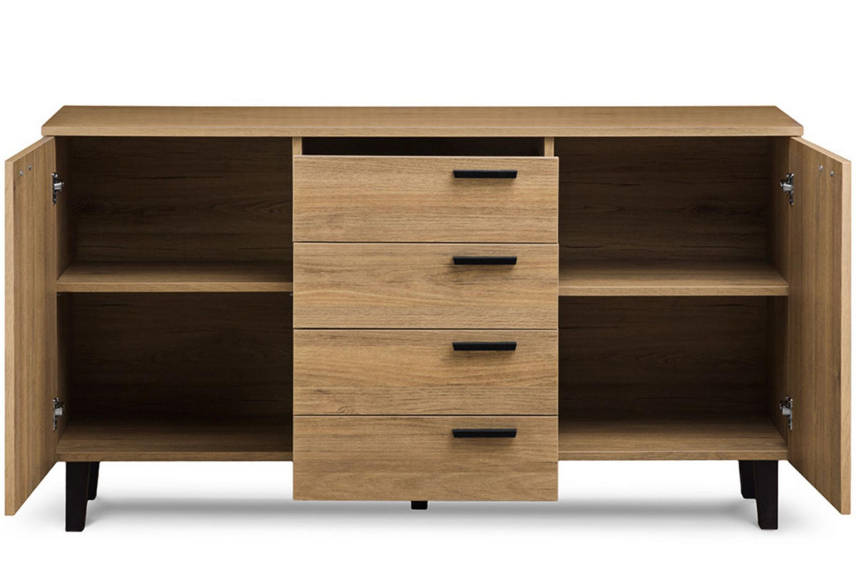 KOMBIKOMMODE FRISK 2 Türen und 4 Schubladen, Eiche natur - Eichefarben/Schwarz, Eichenholz/Holzwerkstoff (150/81/46cm) - KONSIMO®