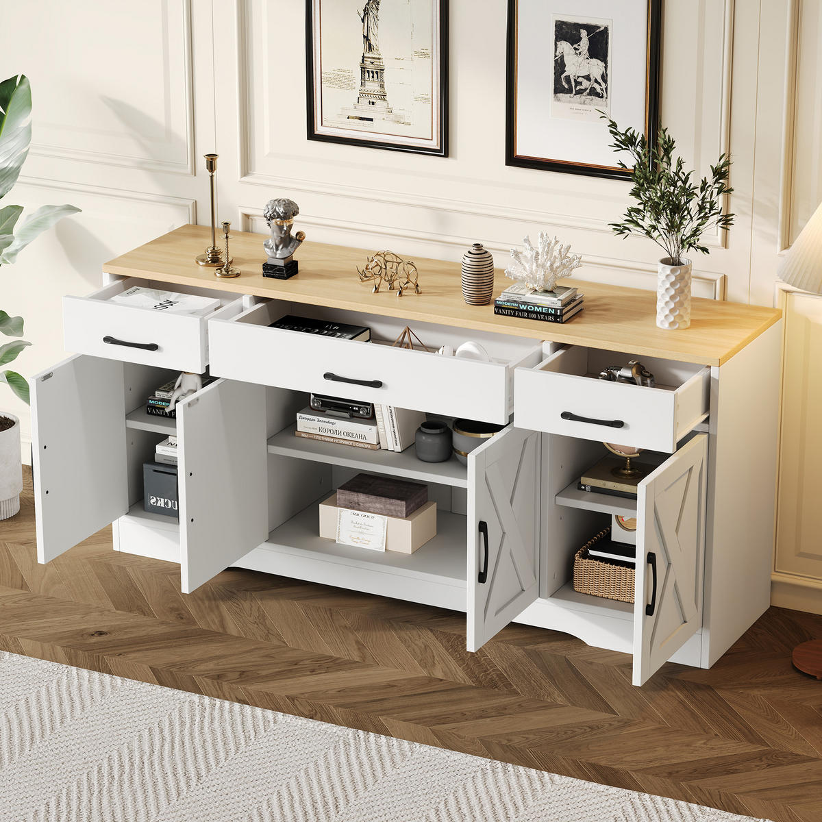 SIDEBOARD, Multifunktion, Holz, Modern, Weiß - Weiß, Holzwerkstoff (37/75/160cm) - FLIEKS
