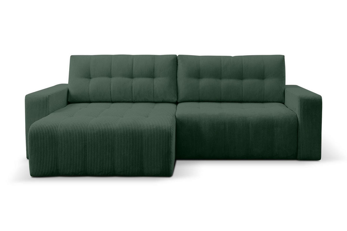 ECKSOFA Masina Dunkelgrün, Schlafsofa aus Cordstoff - Dunkelgrün, Holzwerkstoff (245/143cm) - Bettso