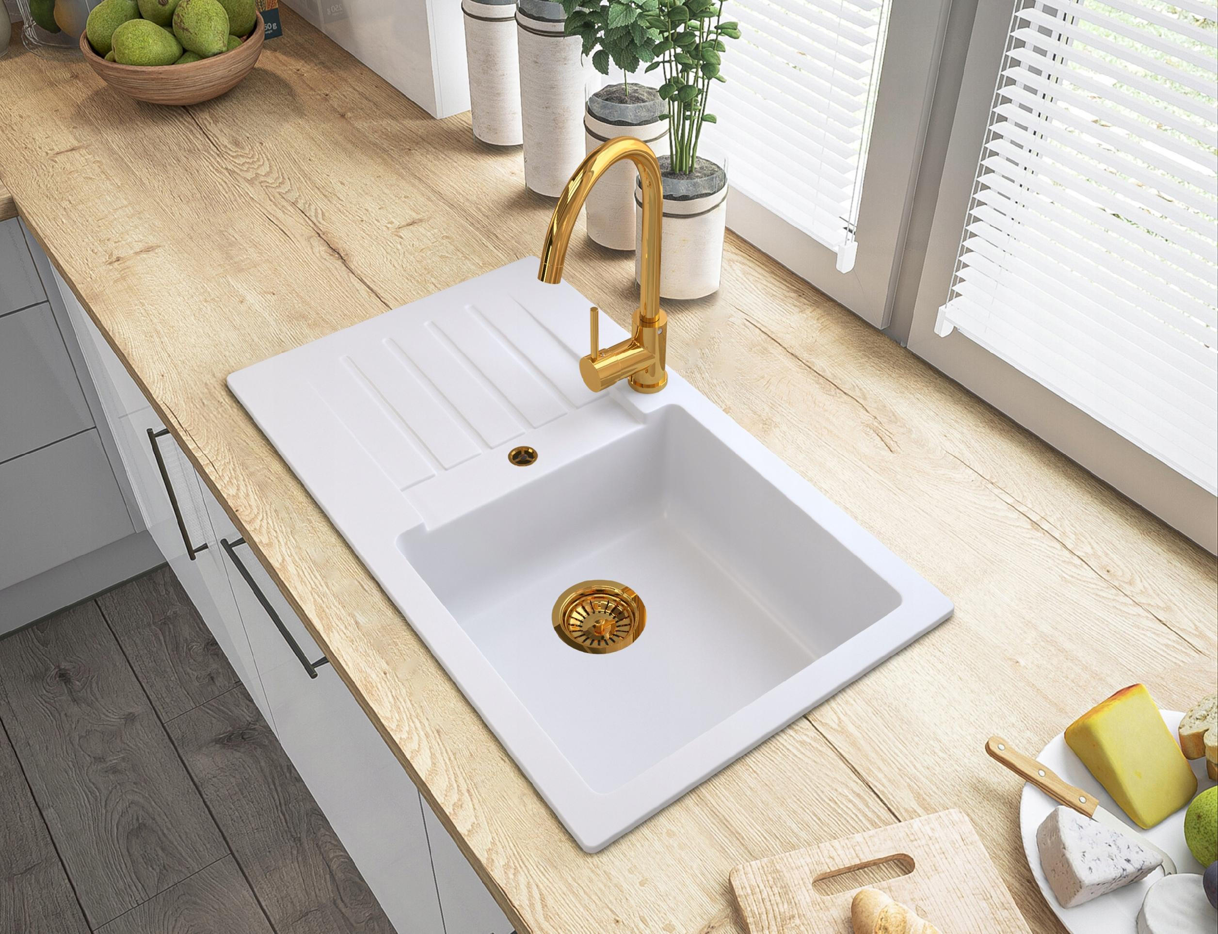 GRANITSPÜLE Trix mit Siphon Batterie - Weiß, Kunststoff/Stein (76/44/13cm) - Granitan