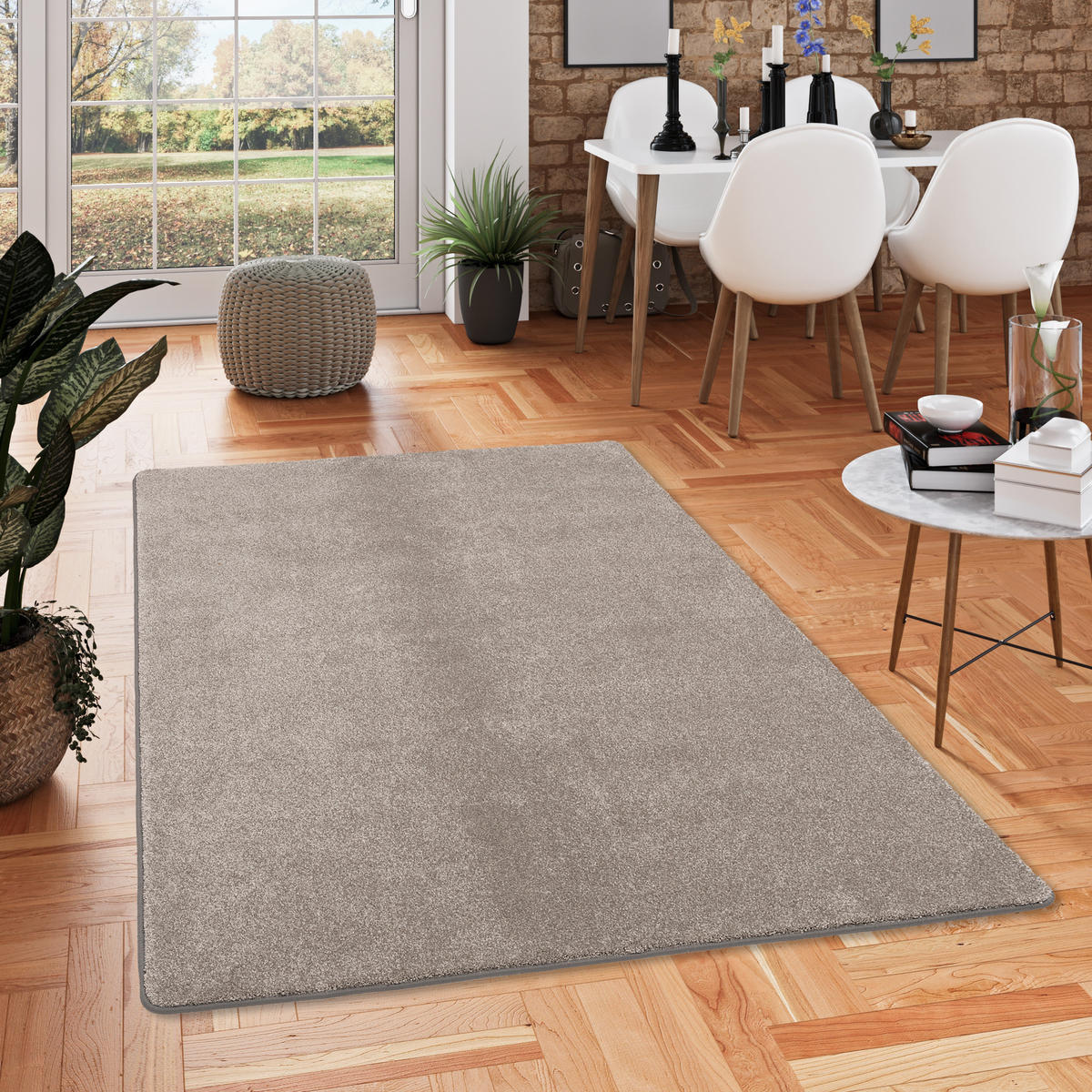 HOCHFLOR LUXUS VELOURS TEPPICH TOUCH - Taupe, Textil (133/133cm) - Snapstyle