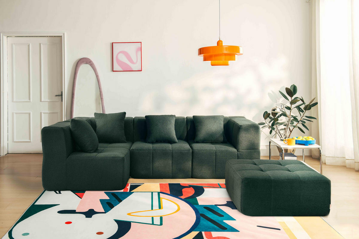 ECKSOFA Bouclé-Stoff Waldgrün - Waldgrün, Textil (260/190cm) - MILYsofa