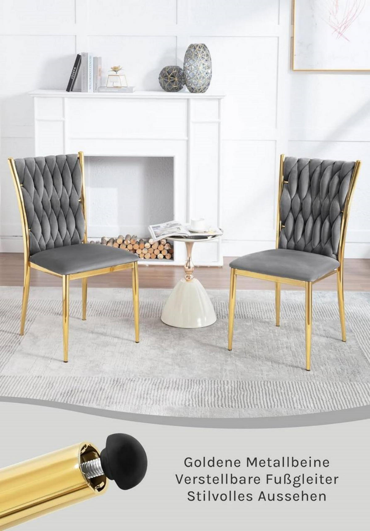 ESSZIMMERSTUHL 6er Set hohe Rückenlehne, Samt, Dunkelgrau - Dunkelgrau, Kunststoff/Textil (46/94.5/48cm) - Woltu