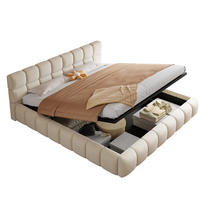 POLSTERBETT 180/200 cm aus Samtstoff mit LED-Beleuchtung und hydraulischem Stauraum Beige - Beige, Textil (180/200cm) - Modenvie