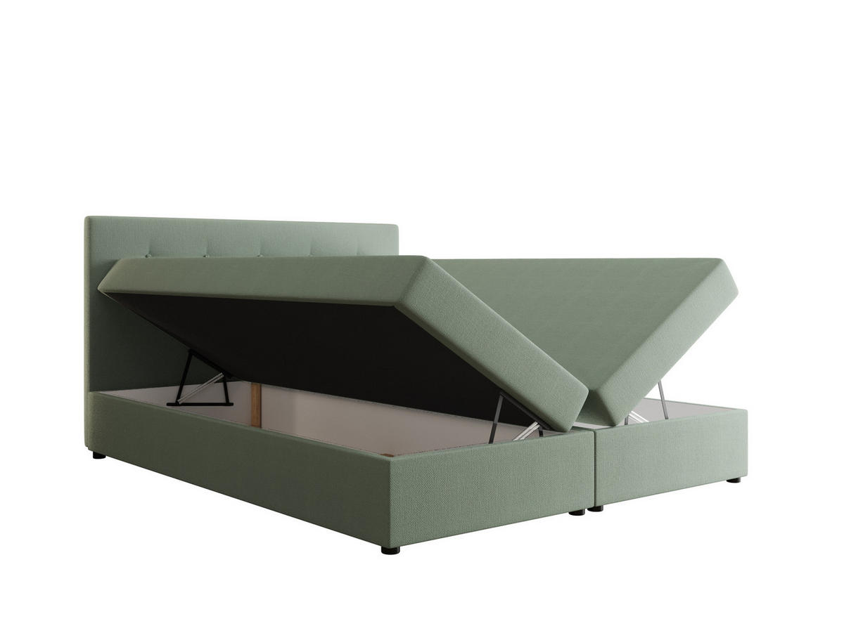 BOXBETT FADO 22 mit Matratze H3, Bonell und Topper 160x200 Cosmic 16 - Hellgrün, Holz/Textil (160/200cm) - Bedante