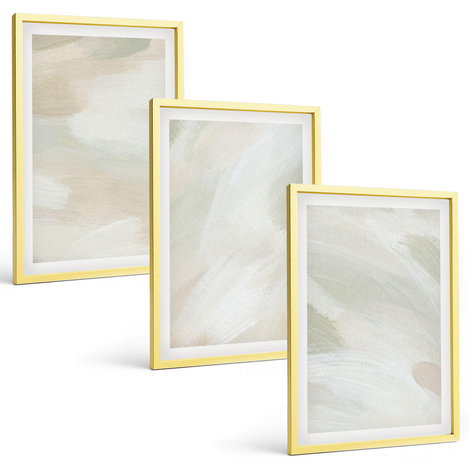 BILDER SET 3er Set - 40x60 cm Goldrahmen - Leuchtende Farben, abstrakter Boho-Stil - Goldfarben, Kunststoff (40/60cm) - TULUP