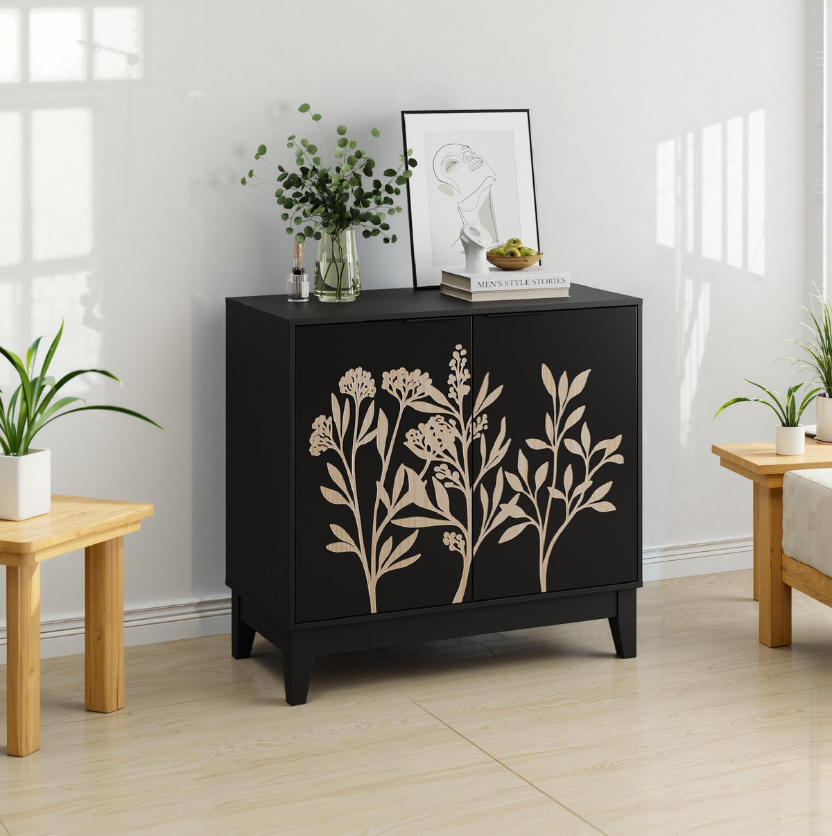 SIDEBOARD aus MDF 80x38x79 cm Schwarz mit 2 Türen und verstellbarer Inneneinteilung - Schwarz, Holzwerkstoff (80/76/38cm) - IVMEU