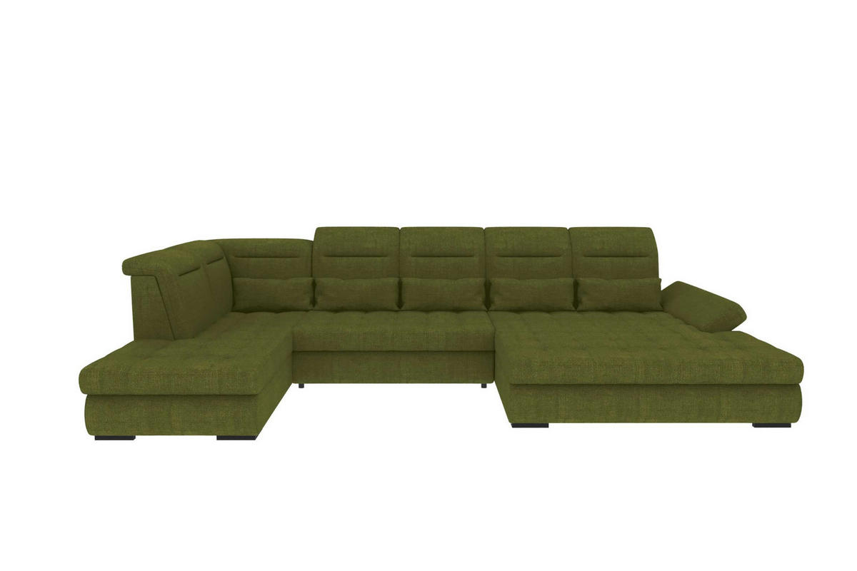 WOHNLANDSCHAFT Toscana Strukturstoff inkl. Schlaffunktion - Grün, Textil (358/87/208cm) - 99rooms