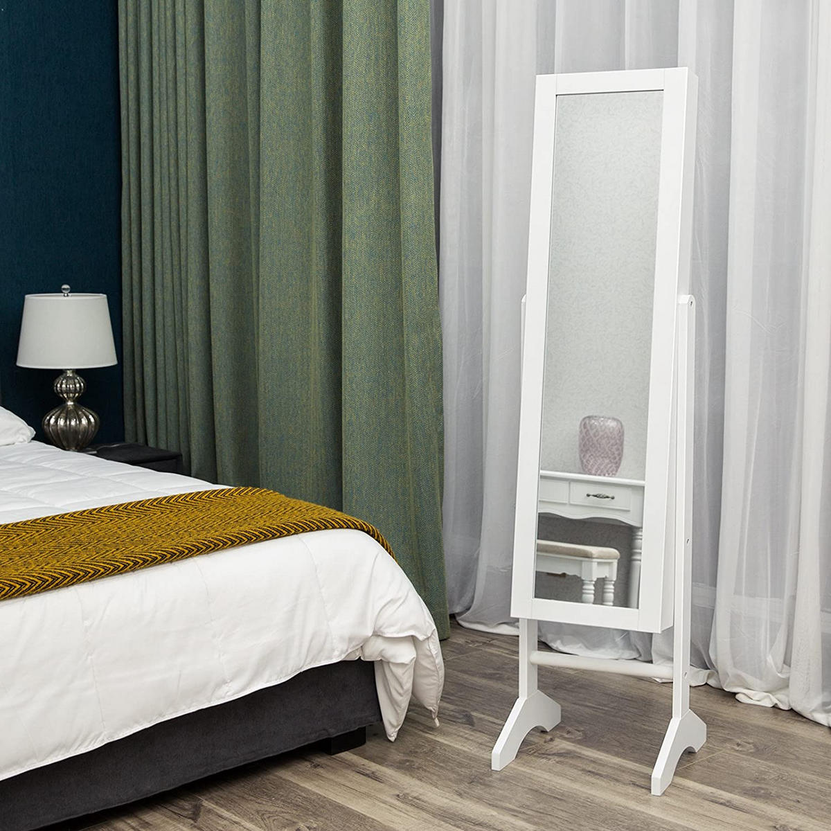 SCHMUCKSCHRANK GANZKÖRPERSPIEGEL - Weiß, Holzwerkstoff (153/35.5cm) - Hansiro
