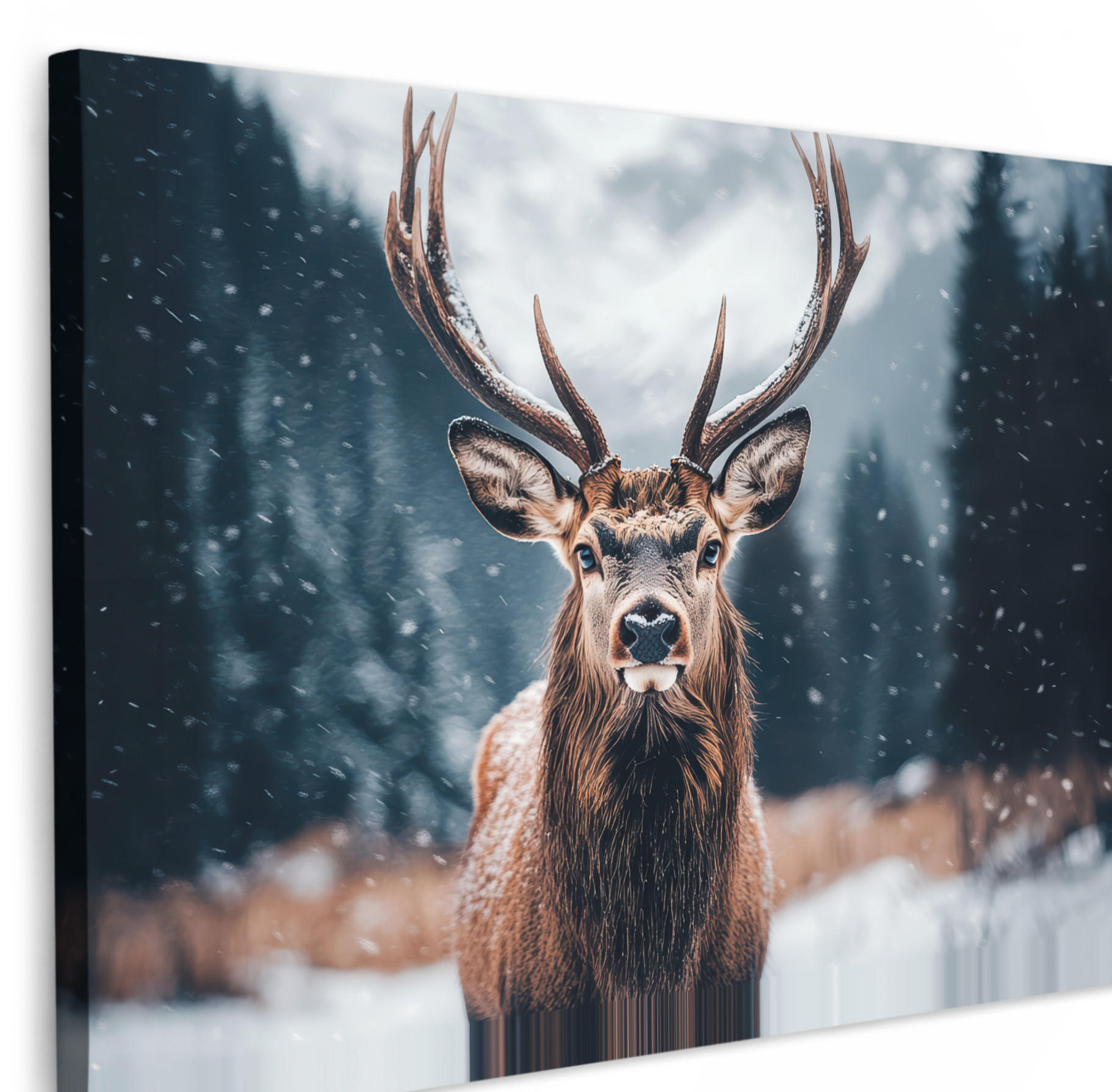 LEINWANDBILD Hirsche - Tiere - Landschaft - Winter - Schnee 30x20 cm - Kastanienfarben, Textil (30/20cm) - MuchoWow