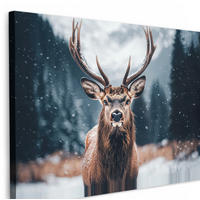 LEINWANDBILD Hirsche - Tiere - Landschaft - Winter - Schnee XXL 150x100 cm - Kastanienfarben, Textil (150/100cm) - MuchoWow
