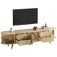 TV komoda 180/40/45 cm s kliznim vratima, 4 ladice i okomitim prugastim uzorkom u izgledu drva - prirodne boje, drvni materijal (180/45/40cm) - CHICFURN