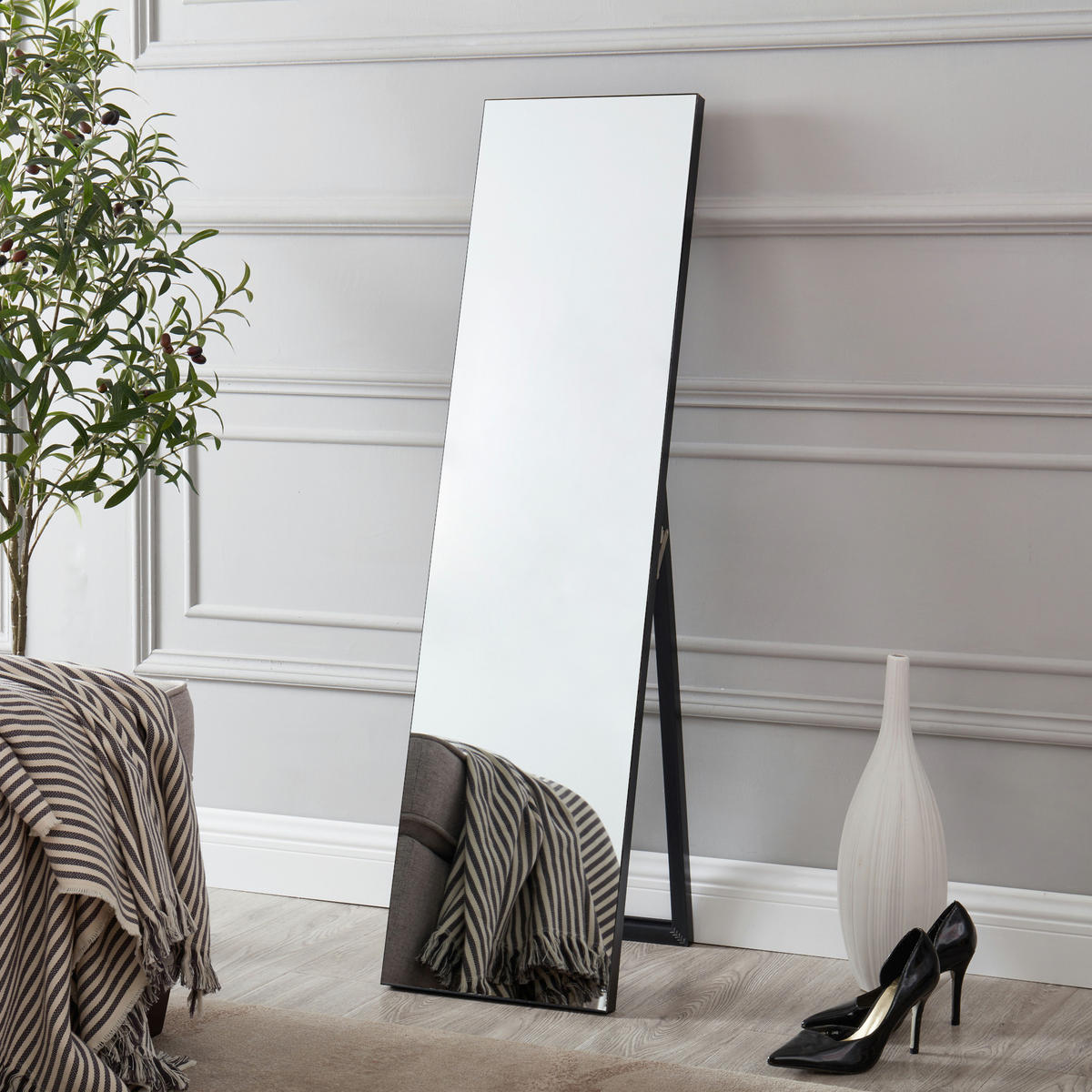 STANDSPIEGEL Barletta - Schwarz, Glas/Kunststoff (35/150.6/150cm) - [en.casa]