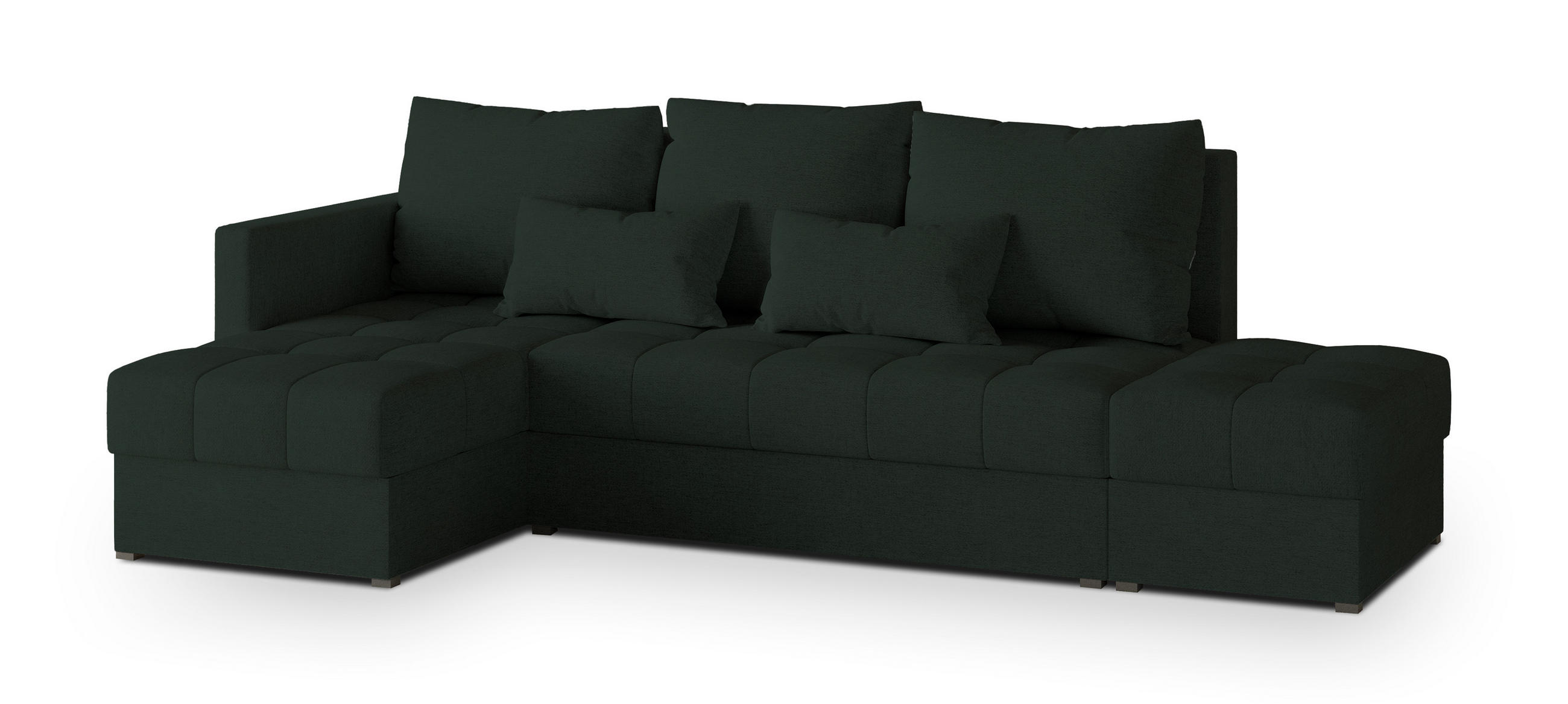 ECKSOFA LUMARI L-S Grün Plüsch-Stoff mit Schlaffunktion - Grün, Holz (262/143cm) - MASSENO