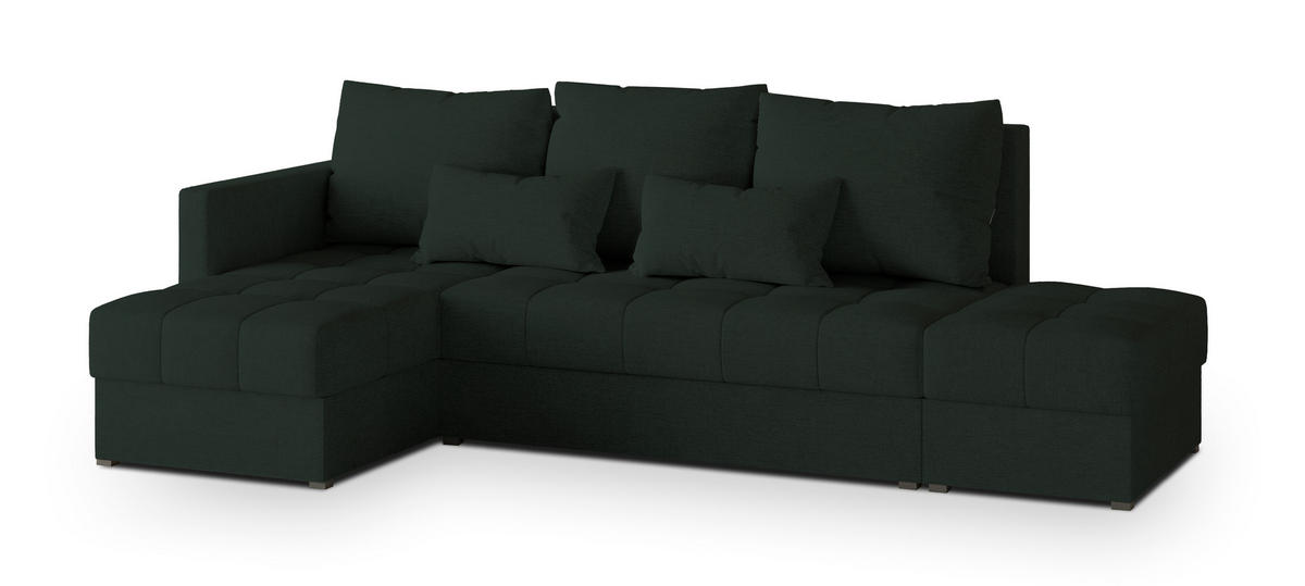 ECKSOFA LUMARI L-S Grün Plüsch-Stoff mit Schlaffunktion - Grün, Holz (262/143cm) - MASSENO