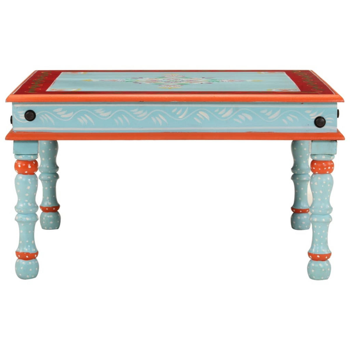 COUCHTISCH Blau Handbemalt Massivholz Mango - Blau, Holzwerkstoff (54/54/30cm) - furnicato