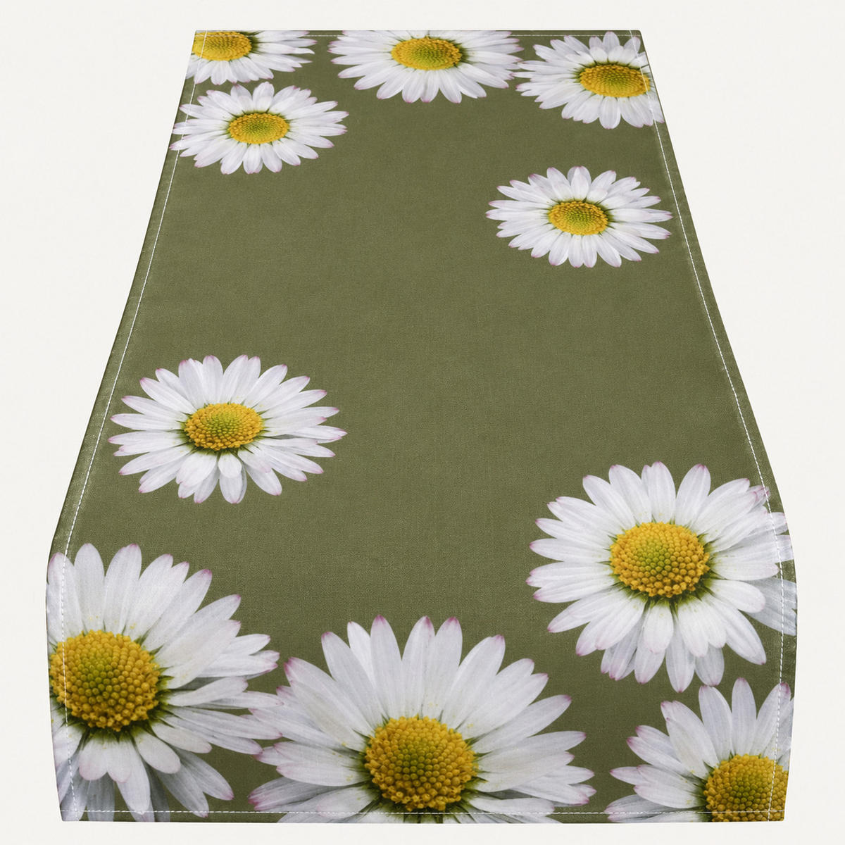 TISCHLÄUFER 40x85 cm Oliv Tischdecke modern Gänseblümchen Frühling Sommer Garten - Olivgrün, Textil (40/85cm) - TiborTex