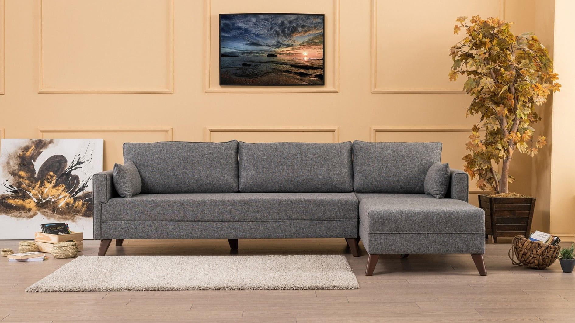 ECKSOFA mit losen Rückenkissen und Schlaffläche - Walnussfarben/Braun, Holz/Kunststoff (165/275cm) - myHomelando