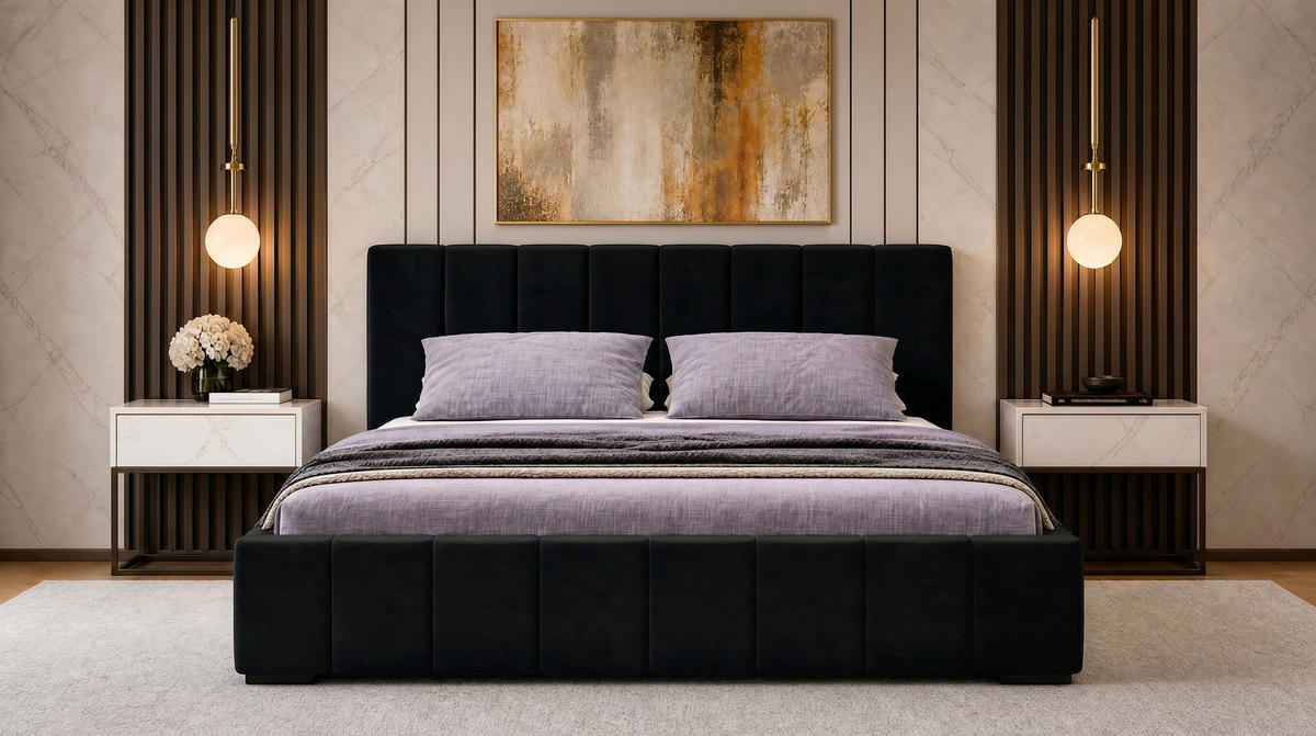 MARPUR Polsterbett NERO 180x200 cm mit Bettkasten und Lattenrost, Schwarz - Chromfarben/Schwarz, Holz/Holzwerkstoff (180/200cm) - Marpur