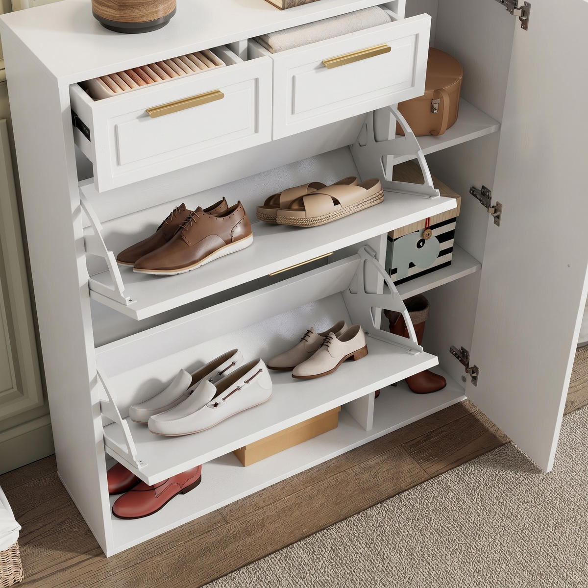 SCHUHSCHRANK White 95/24/107.5 cm - Weiß, Holzwerkstoff (95/107/24cm) - PANGIVO