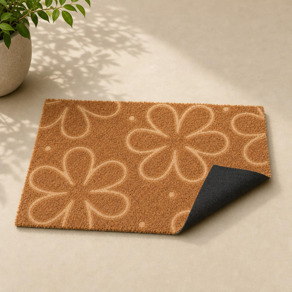 FUSSMATTE Natur Kokosfaser rutschfest 60x40 cm - Hellbraun, Kunststoff/Textil (60/40cm) - Relaxdays