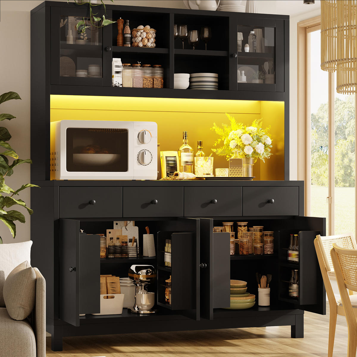 GESCHIRRSCHRANK Schwarz 140/38.5/180 - Schwarz, Holzwerkstoff (140/180/38.5cm)