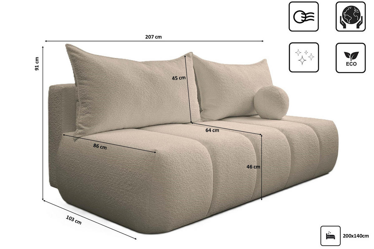 SCHLAFSOFA PIANO Beige - Beige, Holz (207/91/103cm) - Kaiser Möbel