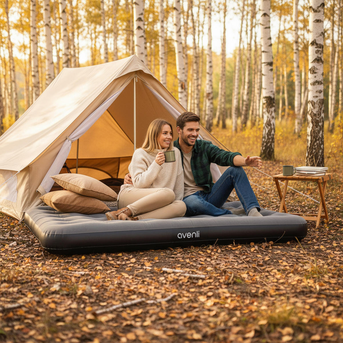 LUFTBETT Luftmatratze Camping CloudCoil grau 203x152x22cm - Grau, Kunststoff (152/203cm) - Avenli