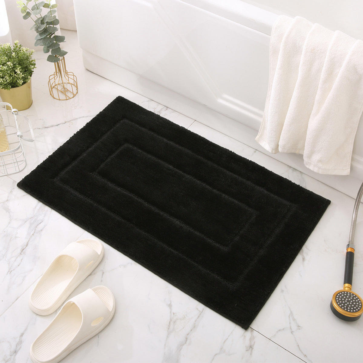 BADEMATTE - 40*60cm - Schwarz - Schwarz, Textil (40/60cm)