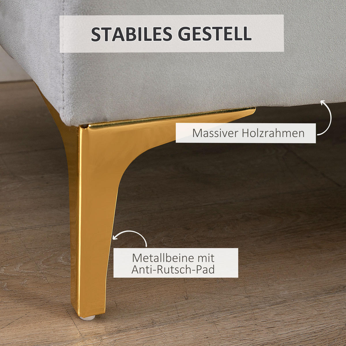 SITZBANK Bettbank Schuhbank mit erhöhten Beine Schlafzimmer Samt Hellgrau - Hellgrau, Kunststoff (45/42/118cm) - HOMCOM