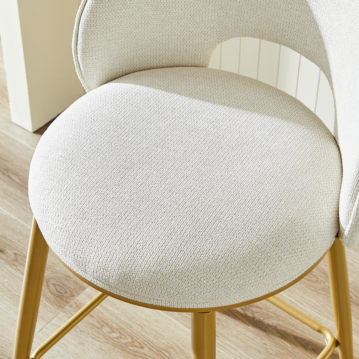 BARHOCKER 2er-Set mit Goldgestell und Polsterung - Beige, Textil (52/97/57cm)