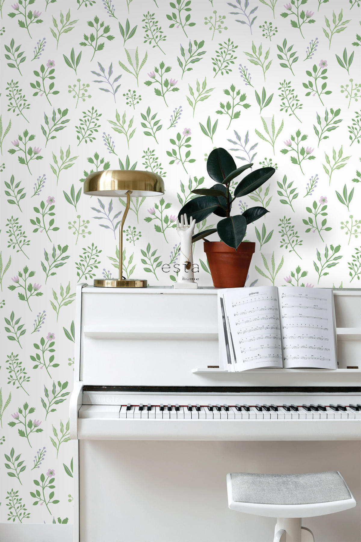 TAPETE Blumenmuster im skandinavischen Stil 50 x 900 cm - Grün, Papier (50/900cm) - ESTAhome