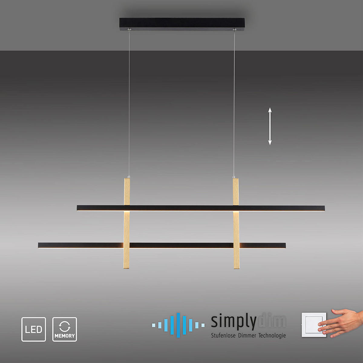 LED HÄNGELEUCHTE Metall Schwarz - Schwarz, Metall (109.5/6/120cm)