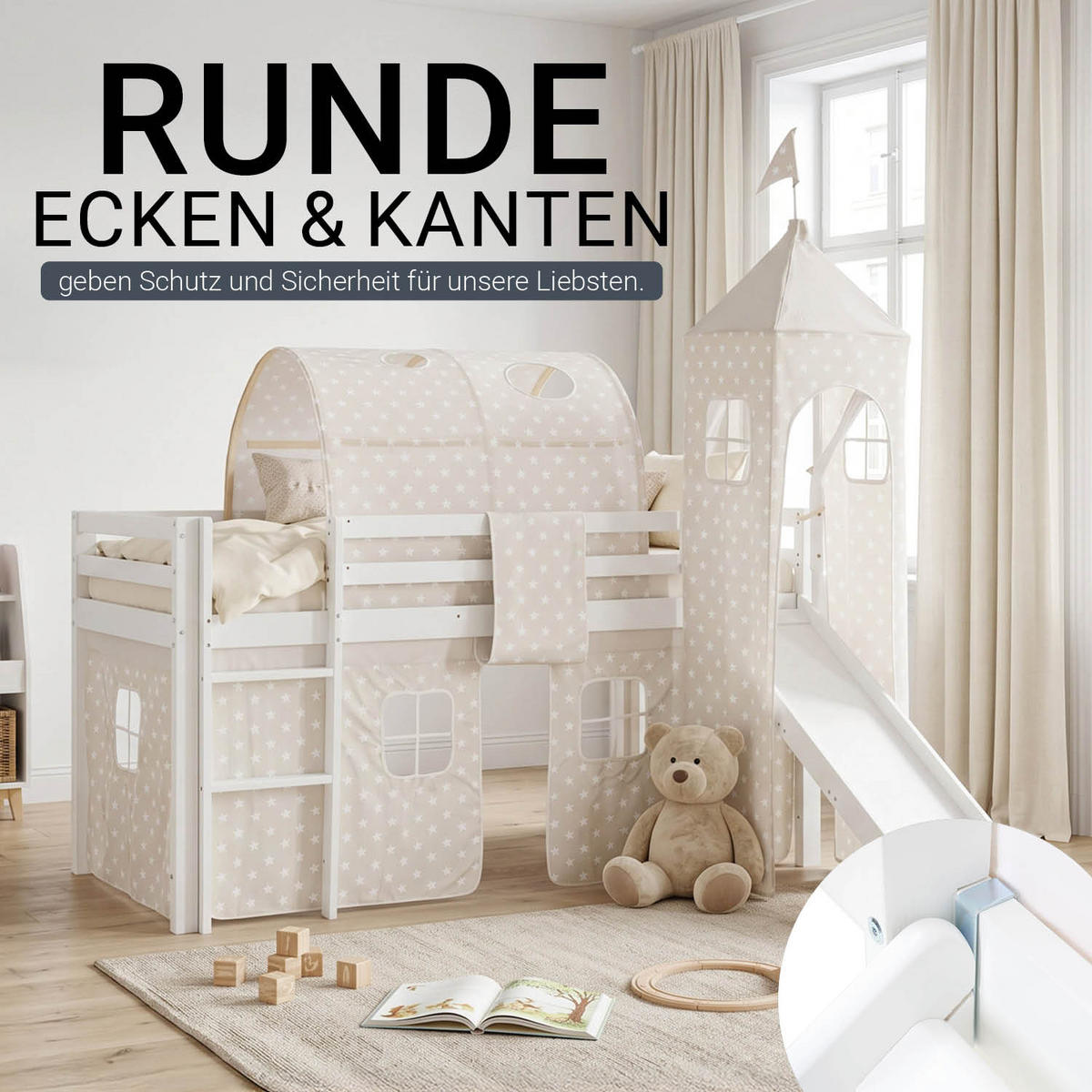 HOCHBETT 90/200 cm in weiß mit Lattenrost + Matratze - Weiß, Holz - Homestyle4u