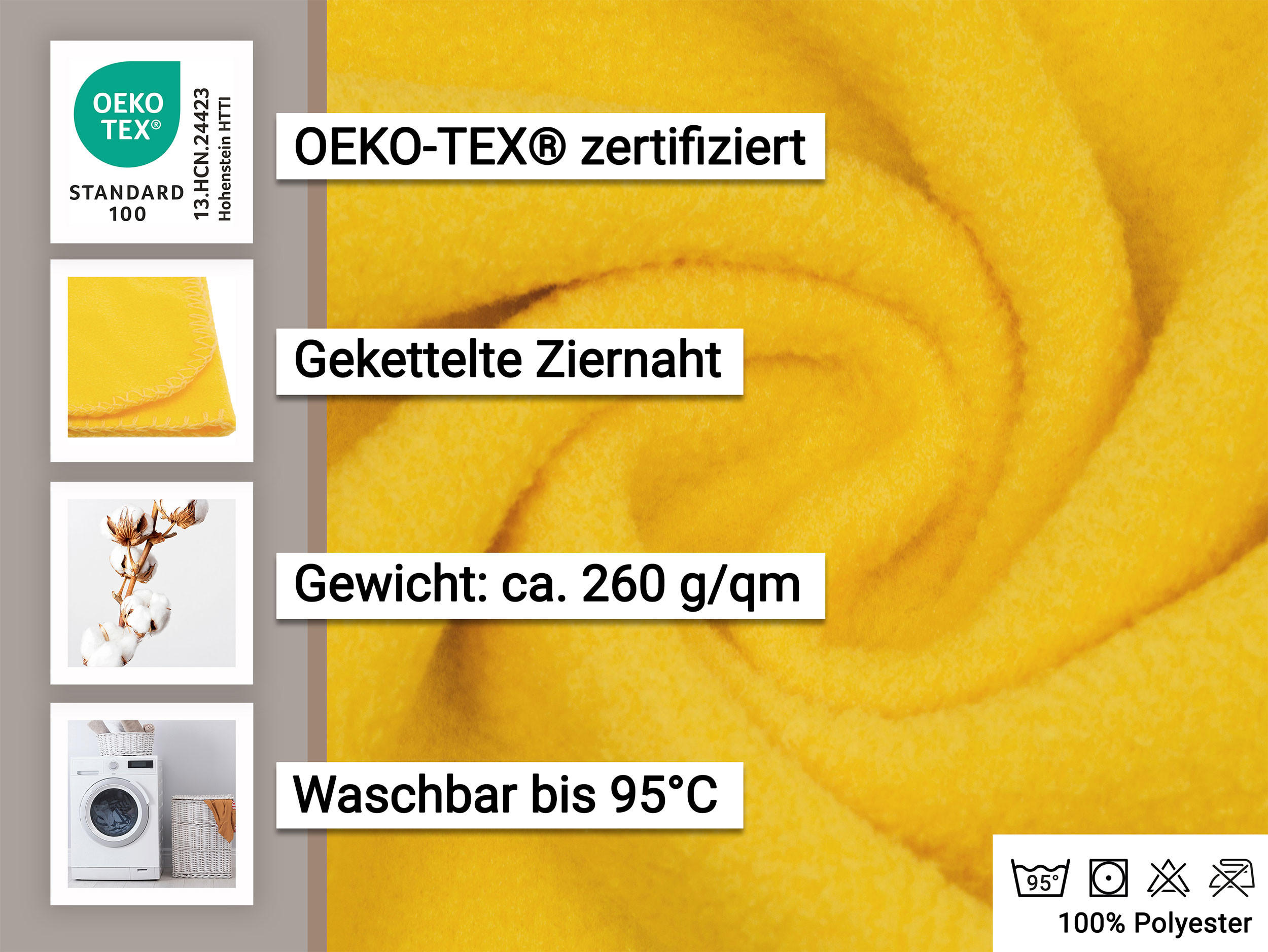Thumbnail - Zollner Kuscheldecke,, Gelb, Textil, 130x170 cm, Oeko-Tex® Standard 100, Wohntextilien, Decken, Kuscheldecken