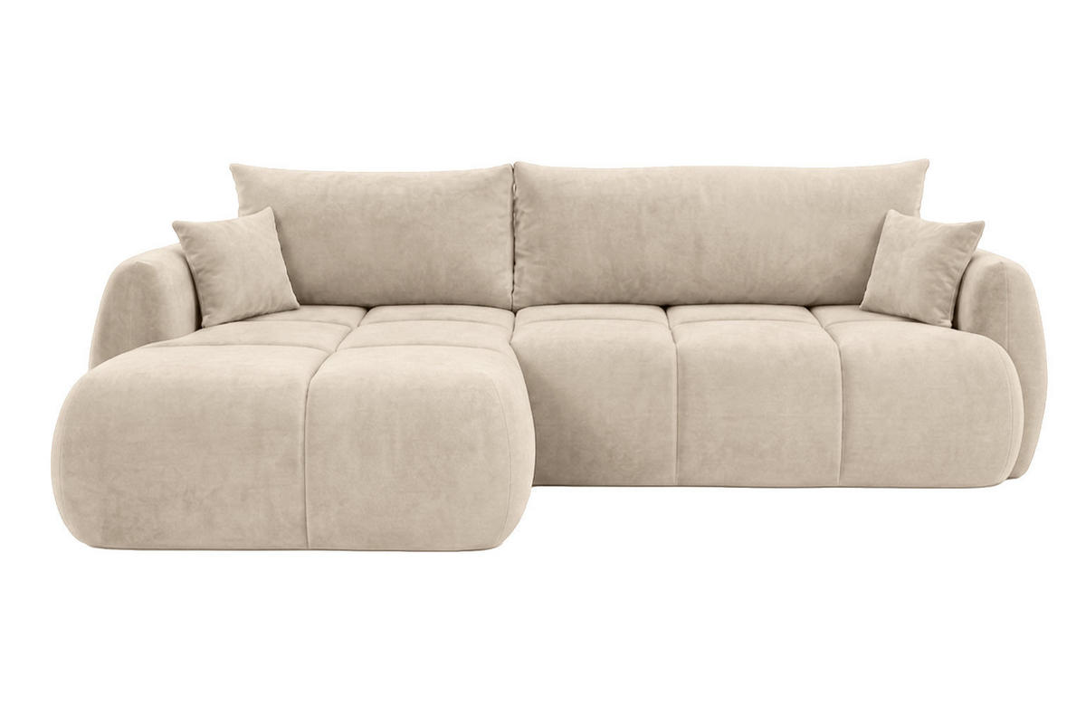 ROHOVÁ SEDAČKA s rozkládací funkcí a úložným prostorem, sametová látka Bluvel, Krémová, Levá, COCO - krémová, dřevo (275/180cm) - Kaiser Möbel