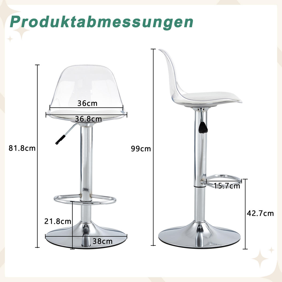 BARHOCKER DE-36593 2er Set höhenverstellbar Silber - Silberfarben, Metall (40.5/99/40.5cm) - ComfortXL